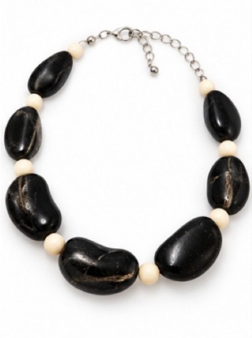 Chunky Black Ivory Wooden Beaded Statement Necklace Organic Boho